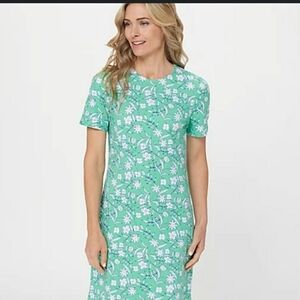 DENIM&CO GREEN FLORAL T SHIRT DRESS